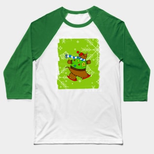 MERRY Christmas Brown Bear Ice Skater Baseball T-Shirt